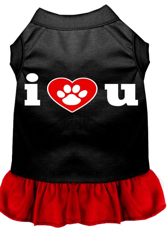 I Heart You Screen Print Dog Dress Black with Red Med